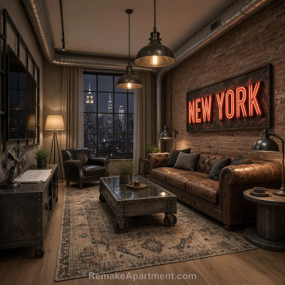 New York Industrial Loft Brickwork, Heritage Leather Decor